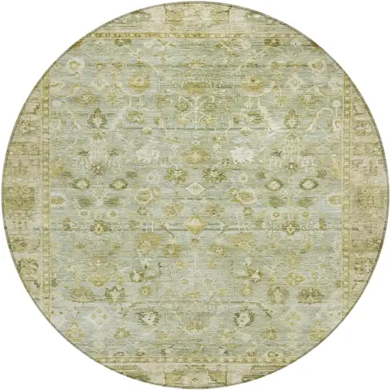 8' Sage And Ivory Round Oriental Washable Indoor Outdoor Area Rug Photo 1