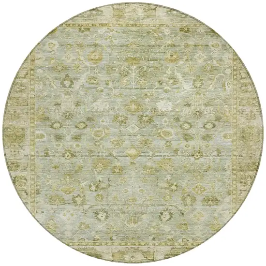 8' Sage And Ivory Round Oriental Washable Indoor Outdoor Area Rug Photo 3