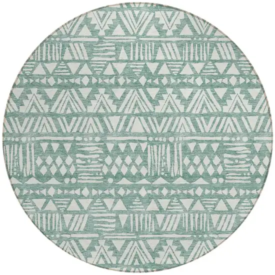 8' Sage And Ivory Round Southwestern Washable Indoor Outdoor Area Rug Photo 6