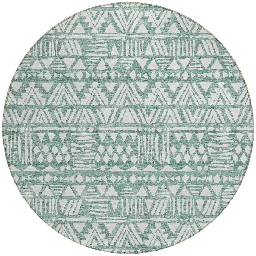 8' Sage And Ivory Round Southwestern Washable Indoor Outdoor Area Rug Photo 6