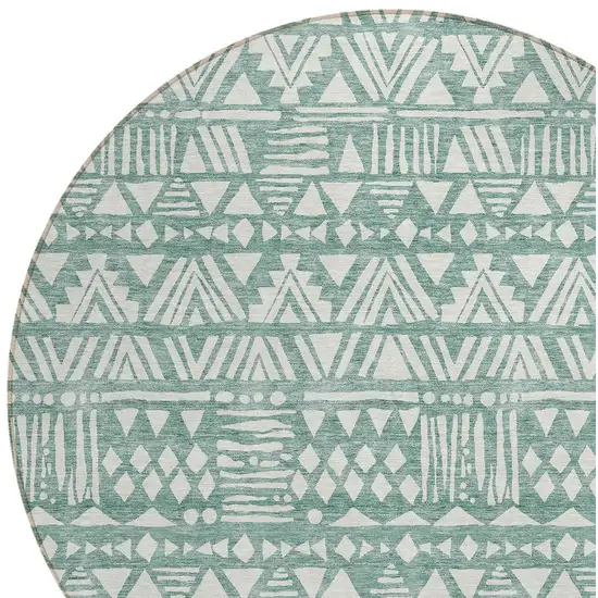 8' Sage And Ivory Round Southwestern Washable Indoor Outdoor Area Rug Photo 5