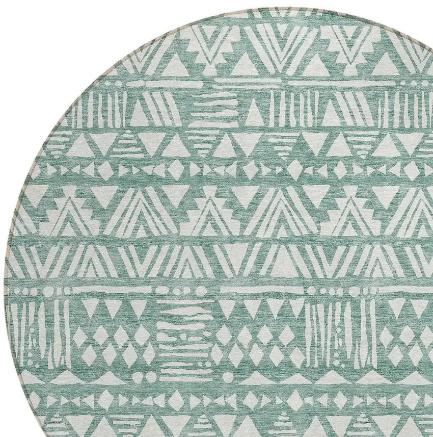8' Sage And Ivory Round Southwestern Washable Indoor Outdoor Area Rug Photo 5
