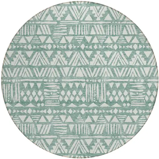 8' Sage And Ivory Round Southwestern Washable Indoor Outdoor Area Rug Photo 2