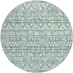 Photo of 8' Sage And Ivory Round Southwestern Washable Indoor Outdoor Area Rug