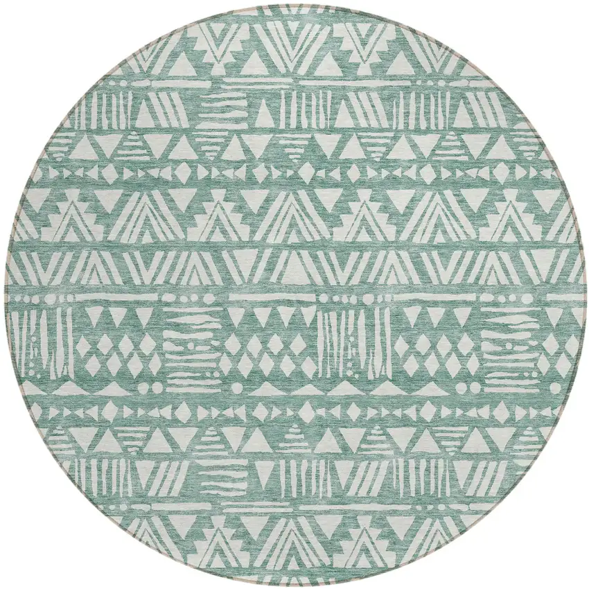 8' Sage And Ivory Round Southwestern Washable Indoor Outdoor Area Rug Photo 2