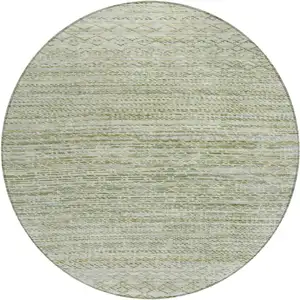Photo of 8' Sage And Ivory Round Striped Washable Indoor Outdoor Area Rug