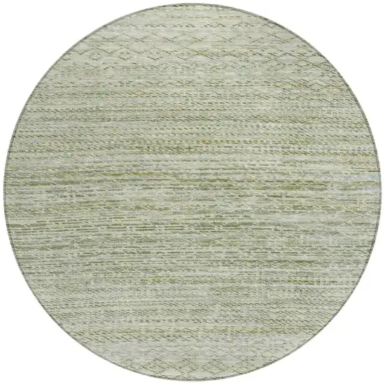 8' Sage And Ivory Round Striped Washable Indoor Outdoor Area Rug Photo 3