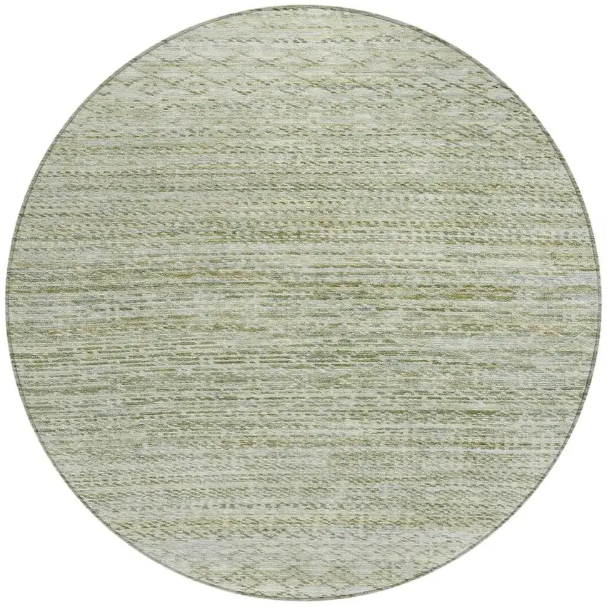 8' Sage And Ivory Round Striped Washable Indoor Outdoor Area Rug Photo 3
