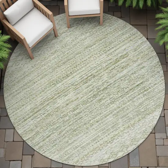 8' Sage And Ivory Round Striped Washable Indoor Outdoor Area Rug Photo 6