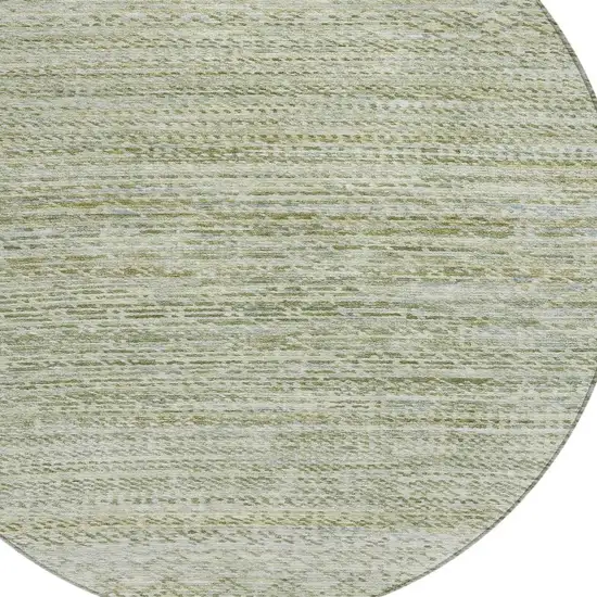 8' Sage And Ivory Round Striped Washable Indoor Outdoor Area Rug Photo 5