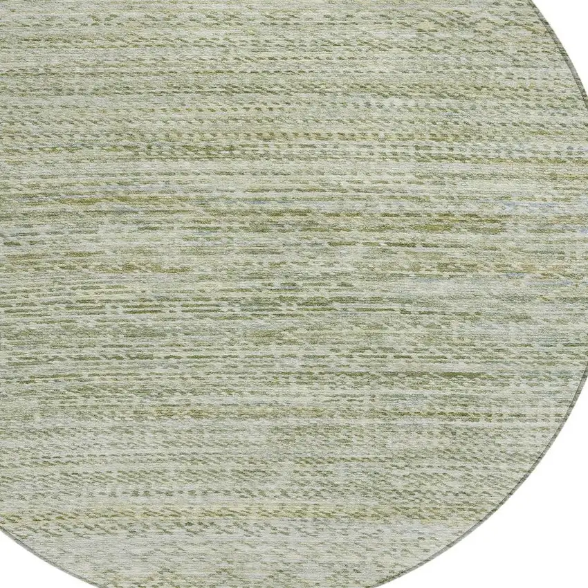 8' Sage And Ivory Round Striped Washable Indoor Outdoor Area Rug Photo 5