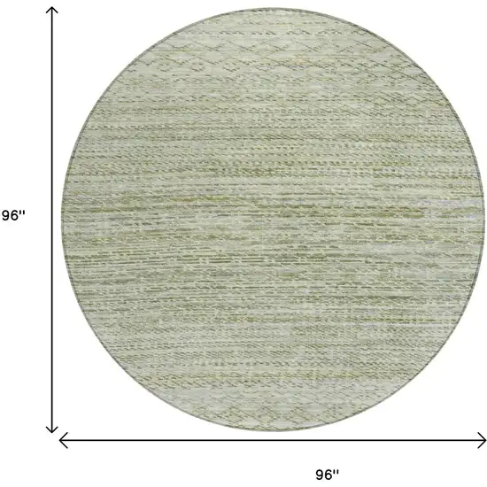 8' Sage And Ivory Round Striped Washable Indoor Outdoor Area Rug Photo 8