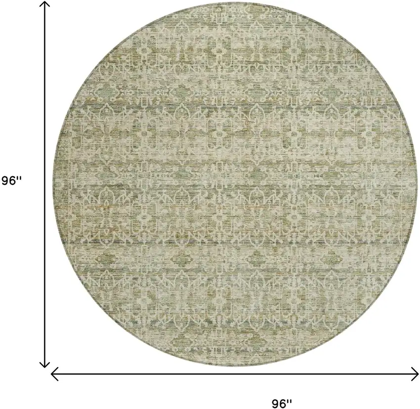 8' Sage And Ivory Round Striped Washable Indoor Outdoor Area Rug Photo 9