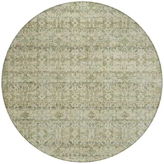 8' Sage And Ivory Round Striped Washable Indoor Outdoor Area Rug Photo 3