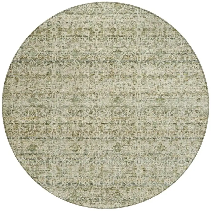 8' Sage And Ivory Round Striped Washable Indoor Outdoor Area Rug Photo 3