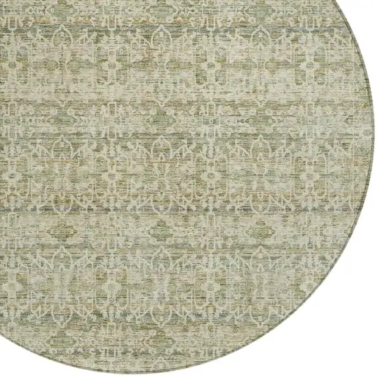 8' Sage And Ivory Round Striped Washable Indoor Outdoor Area Rug Photo 5