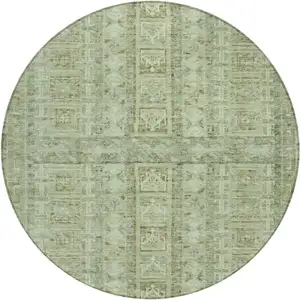 Photo of 8' Sage And Ivory Round Striped Washable Indoor Outdoor Area Rug