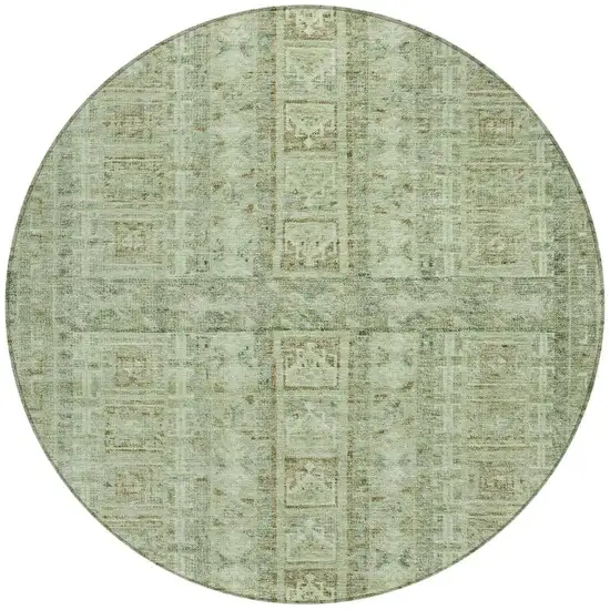 8' Sage And Ivory Round Striped Washable Indoor Outdoor Area Rug Photo 4