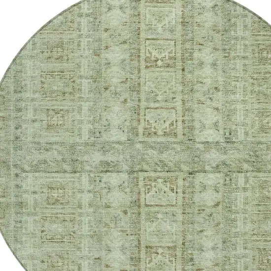 8' Sage And Ivory Round Striped Washable Indoor Outdoor Area Rug Photo 5
