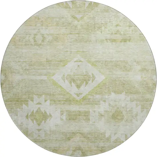 8' Sage And Ivory Southwestern Washable Round Rug With UV Protection Photo 1
