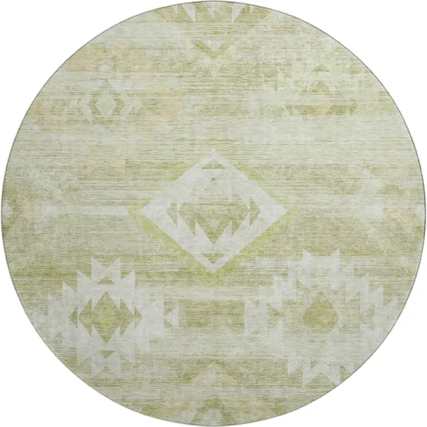 8' Sage And Ivory Southwestern Washable Round Rug With UV Protection Photo 1