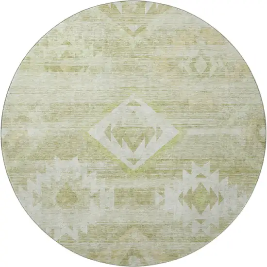8' Sage And Ivory Southwestern Washable Round Rug With UV Protection Photo 3