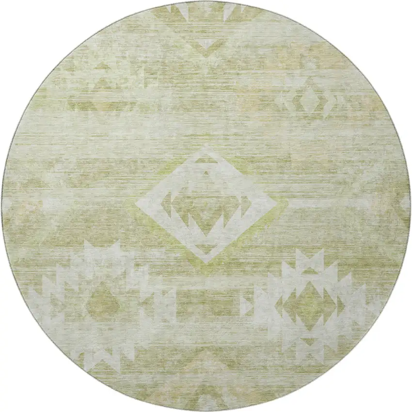 8' Sage And Ivory Southwestern Washable Round Rug With UV Protection Photo 3