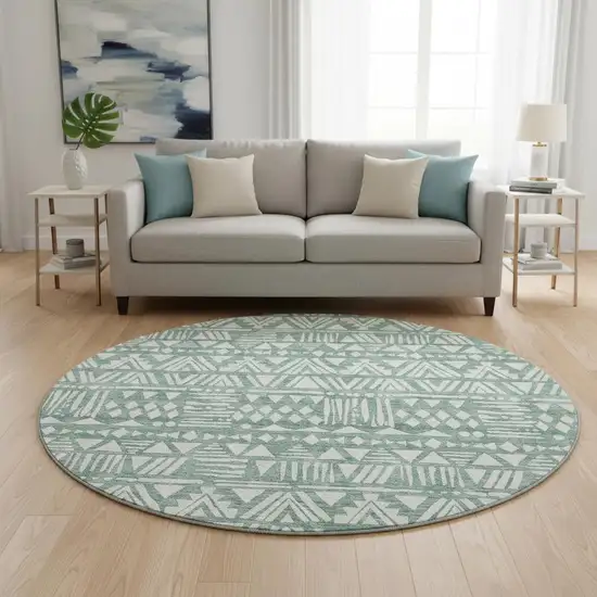 8' Sage And Ivory Southwestern Washable Round Rug With UV Protection Photo 2