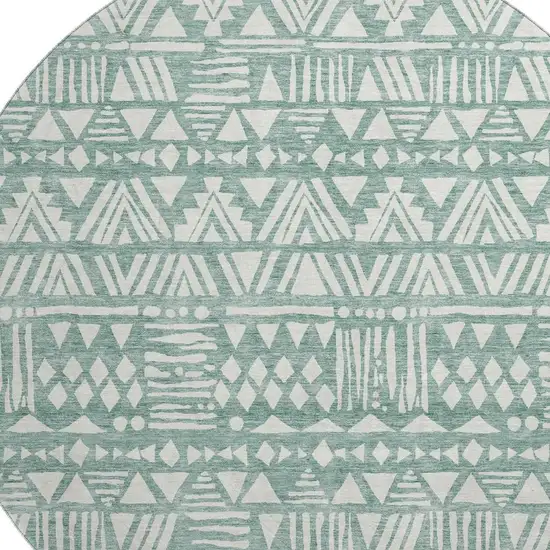 8' Sage And Ivory Southwestern Washable Round Rug With UV Protection Photo 3