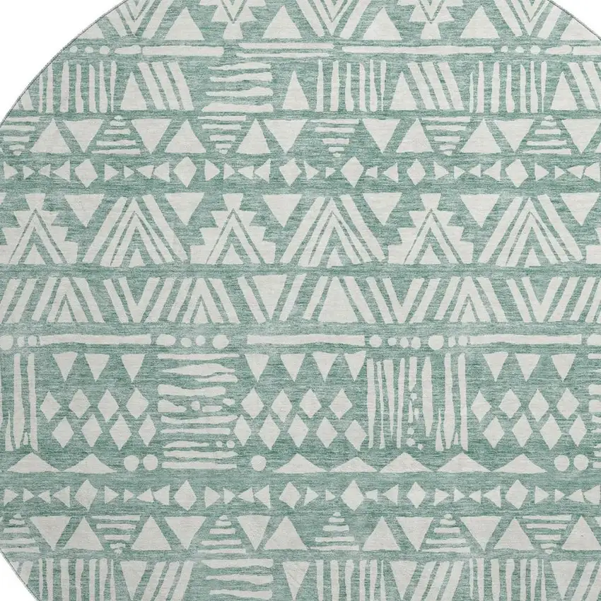 8' Sage And Ivory Southwestern Washable Round Rug With UV Protection Photo 3