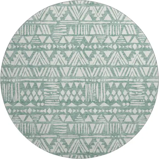 8' Sage And Ivory Southwestern Washable Round Rug With UV Protection Photo 1