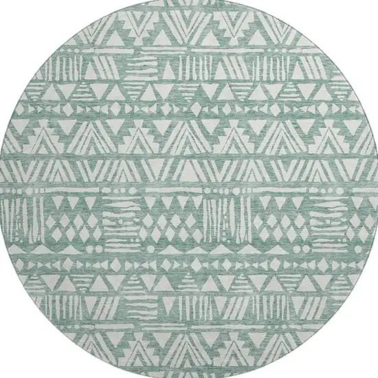 8' Sage And Ivory Southwestern Washable Round Rug With UV Protection Photo 4