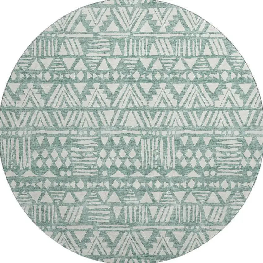 8' Sage And Ivory Southwestern Washable Round Rug With UV Protection Photo 4