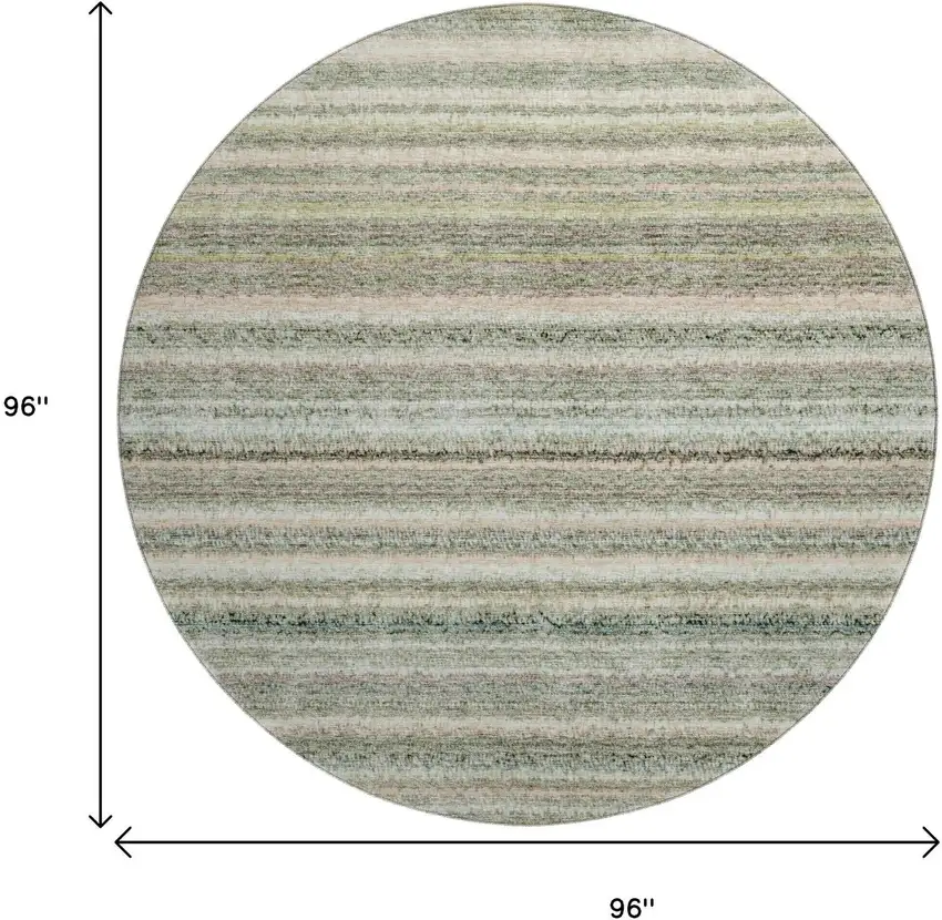 8' Sage And Ivory Striped Washable Round Rug With UV Protection Photo 8