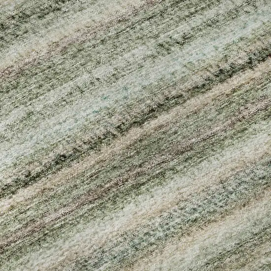 8' Sage And Ivory Striped Washable Round Rug With UV Protection Photo 9