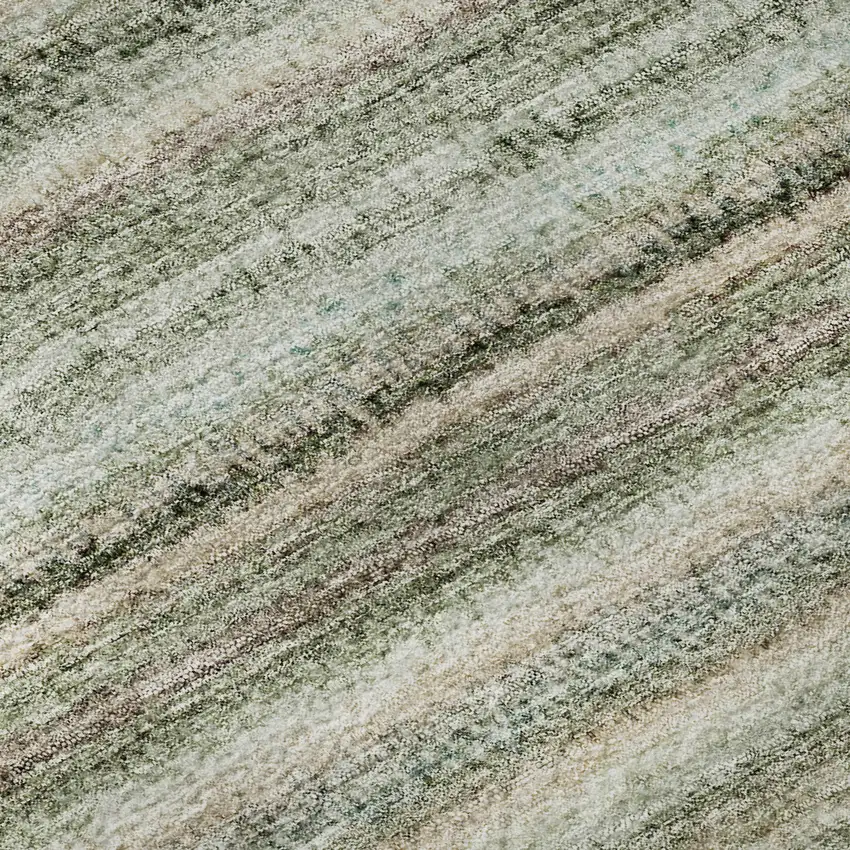 8' Sage And Ivory Striped Washable Round Rug With UV Protection Photo 9