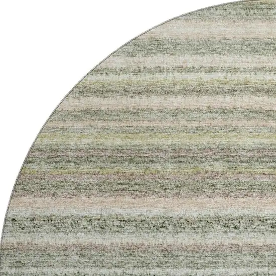 8' Sage And Ivory Striped Washable Round Rug With UV Protection Photo 4