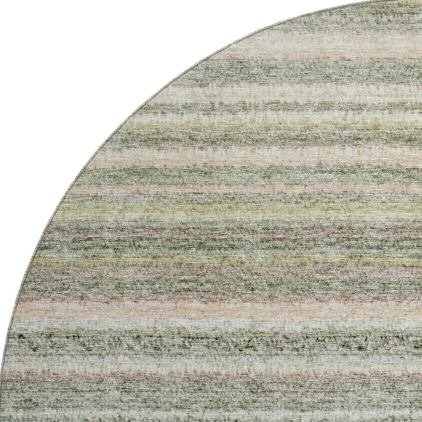 8' Sage And Ivory Striped Washable Round Rug With UV Protection Photo 4