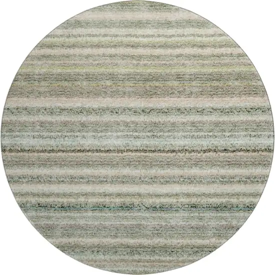 8' Sage And Ivory Striped Washable Round Rug With UV Protection Photo 1