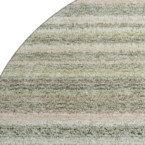 8' Sage And Ivory Striped Washable Round Rug With UV Protection Photo 3