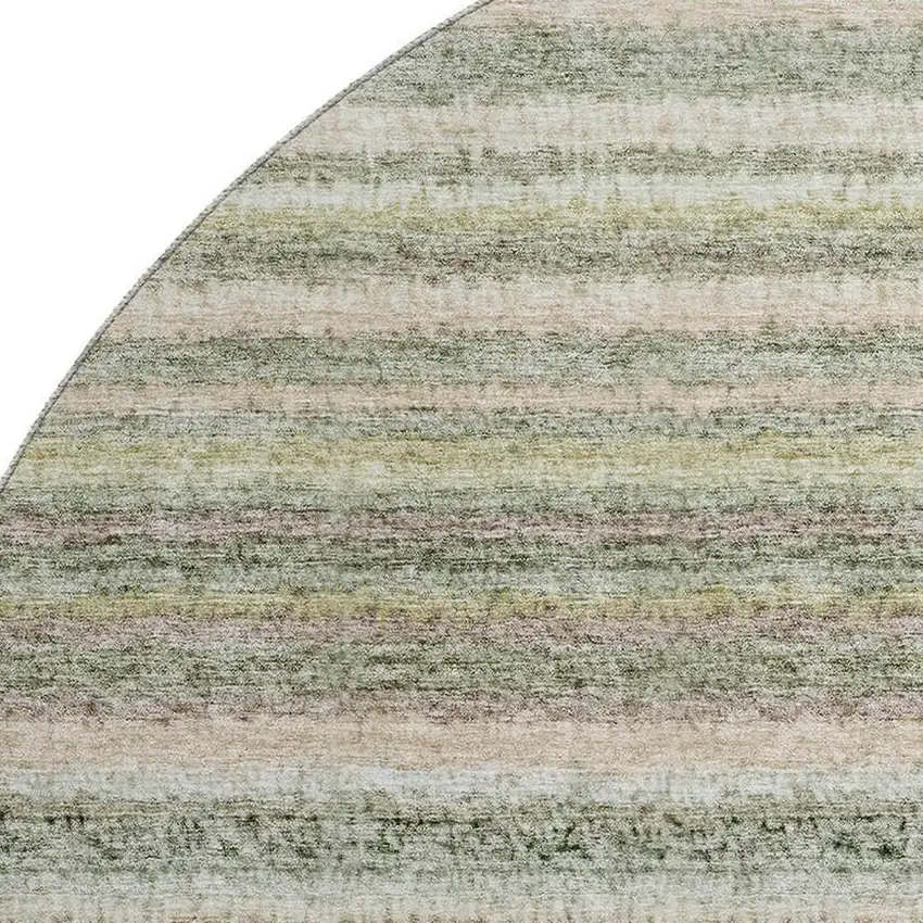 8' Sage And Ivory Striped Washable Round Rug With UV Protection Photo 3