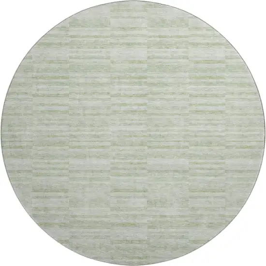 8' Sage And Ivory Striped Washable Round Rug With UV Protection Photo 1