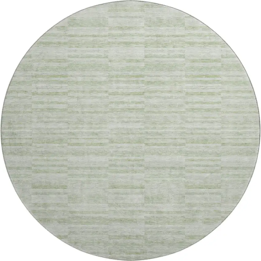 8' Sage And Ivory Striped Washable Round Rug With UV Protection Photo 1