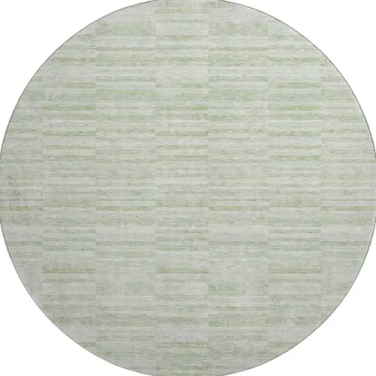 8' Sage And Ivory Striped Washable Round Rug With UV Protection Photo 3