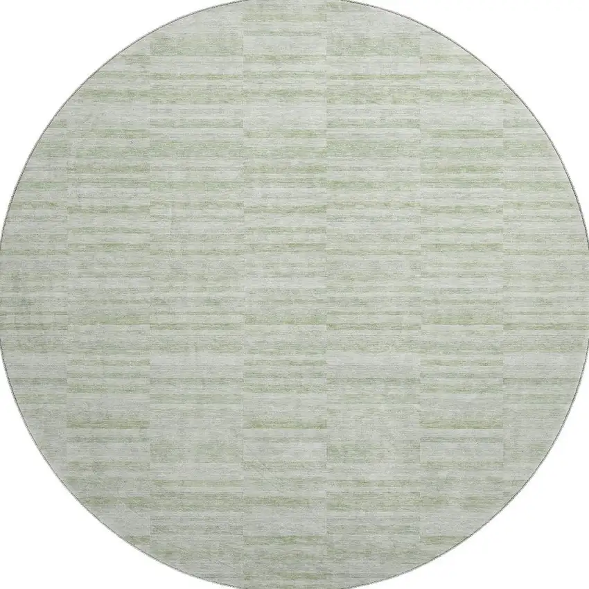 8' Sage And Ivory Striped Washable Round Rug With UV Protection Photo 3