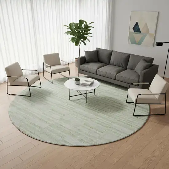 8' Sage And Ivory Striped Washable Round Rug With UV Protection Photo 2