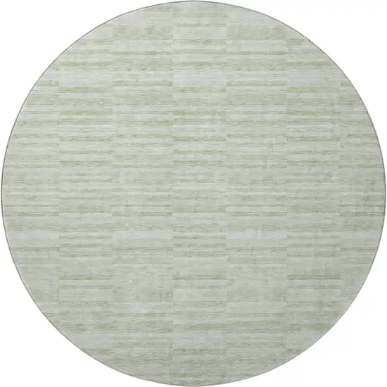 8' Sage And Ivory Striped Washable Round Rug With UV Protection Photo 4