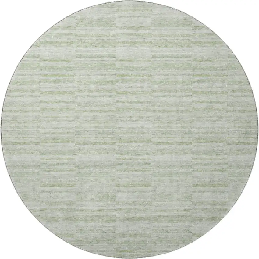 8' Sage And Ivory Striped Washable Round Rug With UV Protection Photo 4