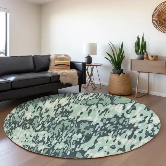 8' Sage And Ivory Striped Washable Round Rug With UV Protection Photo 5