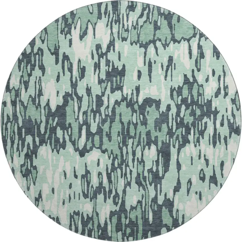 8' Sage And Ivory Striped Washable Round Rug With UV Protection Photo 1